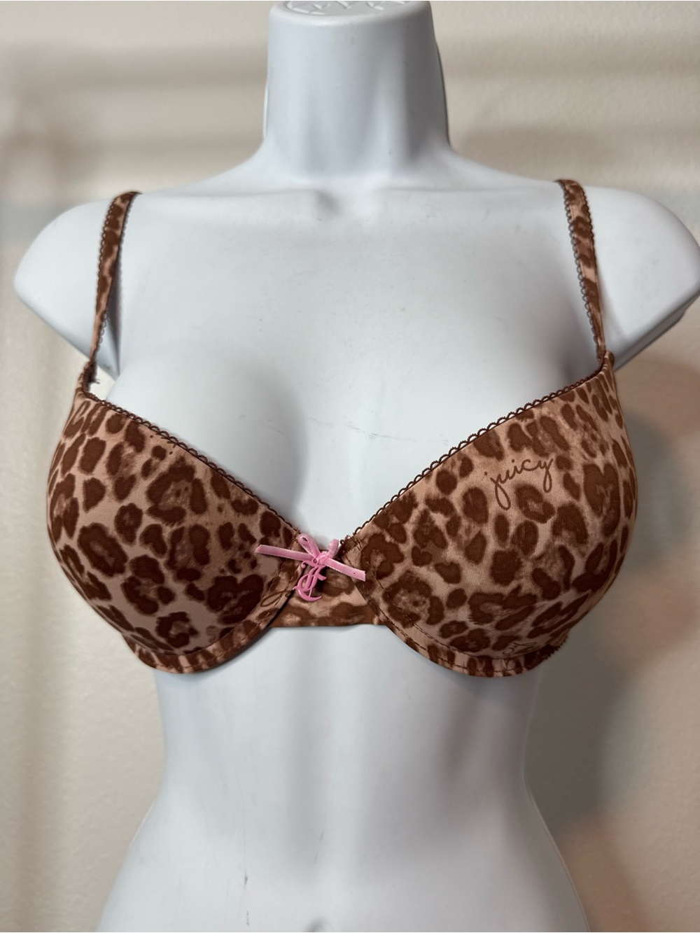 Juicy Couture Brown Leopard Push-Up Bra with Pink Bow
